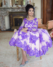 Load image into Gallery viewer, Lilac-Lace-Prom-Dresses-Tulle-Ball-Gown-Vintage-1950s-Fashion
