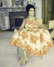Load image into Gallery viewer, Champagne-Lace-Embroidery-Evening-Dresses-Short-Formal-Dress
