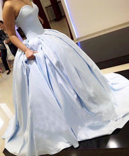 Load image into Gallery viewer, Light Blue Satin Sweetheart Ball Gowns Prom Dresses
