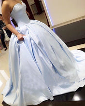 Load image into Gallery viewer, Light Blue Satin Sweetheart Ball Gowns Prom Dresses-alinanova
