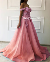 Load image into Gallery viewer, Peach Long Tulle Prom Dresses 2020
