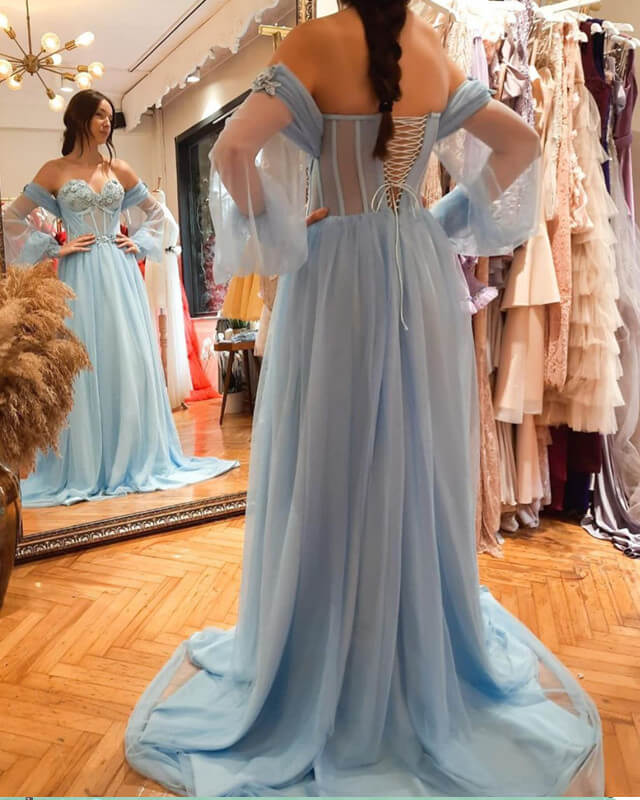 Light Blue Tulle Flowy Cottagecore Dress