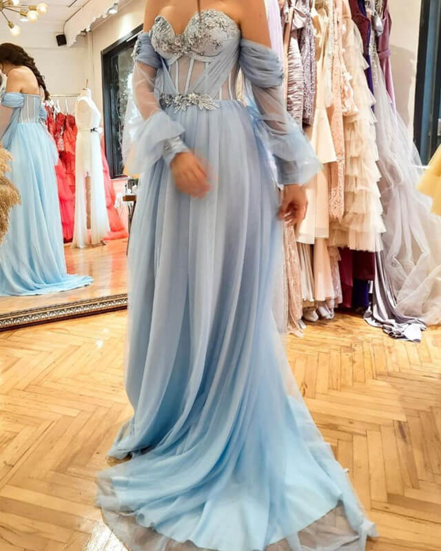 Light Blue Tulle Cottagecore Prom Dress alinanova