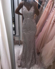 Load image into Gallery viewer, Light Pink Prom Dresses Mermaid Lace V Neck Spaghetti Straps-alinanova
