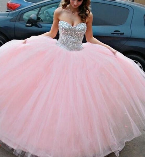 Light Pink Sweetheart Quinceanera Dresses With Crystals And Beads-alinanova
