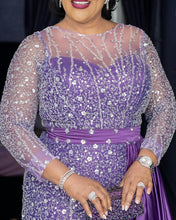 Load image into Gallery viewer, Light Purple Mermaid Beaded Satin Prom Dresses
