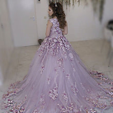 Load image into Gallery viewer, Lilac Tulle Cap Sleeves Wedding Dresses With Floral Flowers
