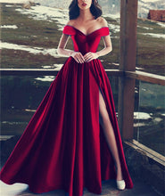 Load image into Gallery viewer, Long A-line Satin Prom Dresses Off Shoulder

