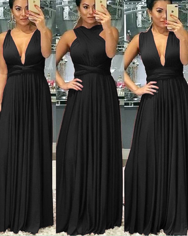 Long Black Bridesmaid Dresses Convertible – alinanova
