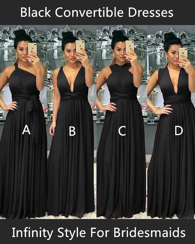 Long Black Bridesmaid Dresses Convertible – alinanova