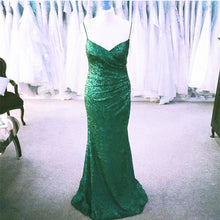 Load image into Gallery viewer, Long Burgundy Sequins V Neck Mermaid Bridesmaid Dresses
