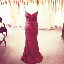 Load image into Gallery viewer, Long Burgundy Sequins V Neck Mermaid Bridesmaid Dresses-alinanova

