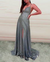 Load image into Gallery viewer, Long Glitter Empire Prom Dresses V Neck Split
