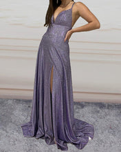 Load image into Gallery viewer, Long Glitter Empire Prom Dresses V Neck Split
