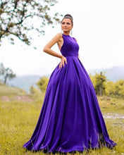 Load image into Gallery viewer, Long Purple Satin Prom Dresses
