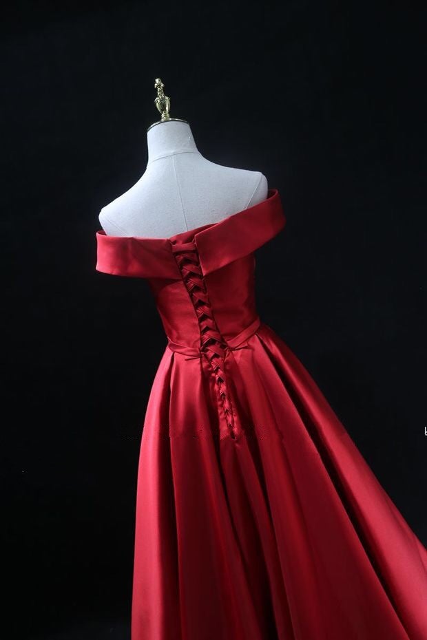 Long Red Satin Prom Dresses Off The Shoulder Evening Gowns Long Red Satin Prom Dresses Off The Shoulder Evening Gowns