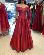 Load image into Gallery viewer, Long Satin Bridesmaid Dresses Off Shoulder Leg Slit
