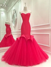 Load image into Gallery viewer, Long Satin Corset Sweetheart Mermaid Dress With Tulle Skirt
