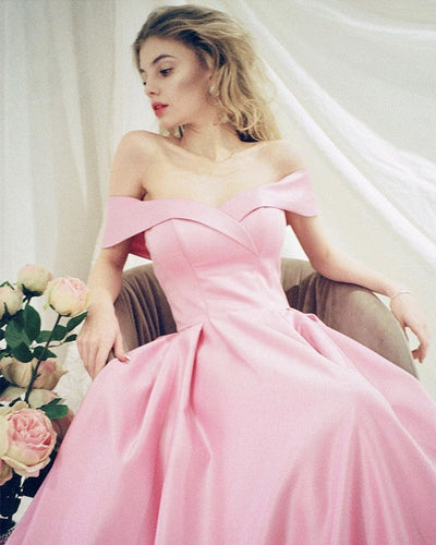 Elegant Satin Prom Gowns Pink