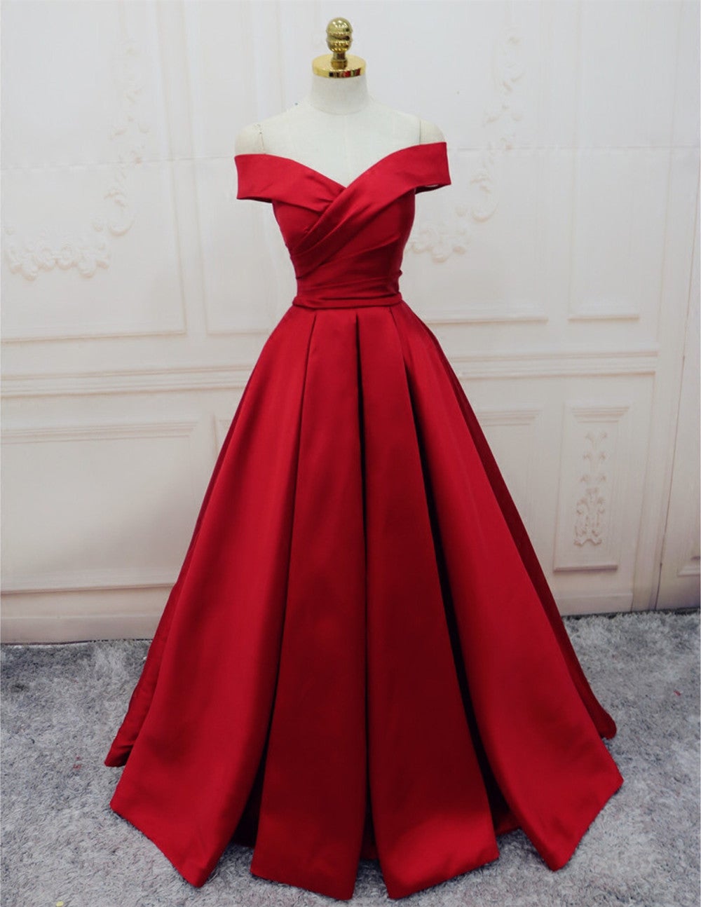 Red Prom Dresses Satin Off Shoulder