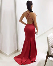 Load image into Gallery viewer, Long Satin V-neck Mermaid Evening Dresses Open Back Prom Gowns
