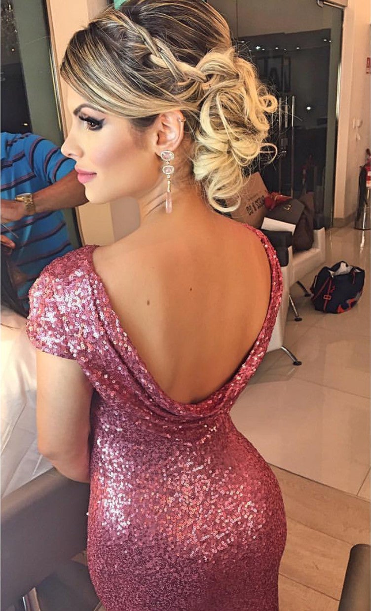Mermaid Champagne Sequin Bridesmaid Dresses Cap Sleeve – alinanova