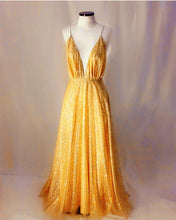 Load image into Gallery viewer, Long Sequins Evening Dress Plunge Neck Open Back
