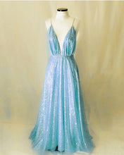 Load image into Gallery viewer, Long Sequins Evening Dress Plunge Neck Open Back
