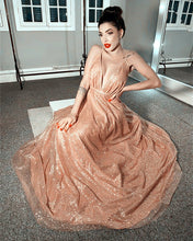 Long Sequins Evening Dress Plunge Neck Open Back Long Sequins Evening Dress Plunge Neck Open Back