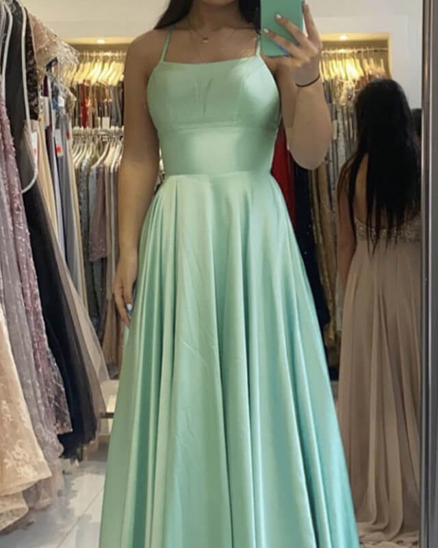 Long Simple Sage Green Satin Dress – alinanova