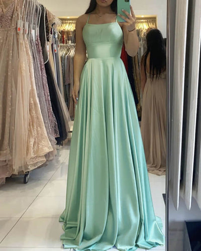 Sage Green Satin Prom Dresses
