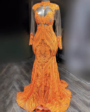 Load image into Gallery viewer, Black Girl Mermaid Orange Prom Dresses

