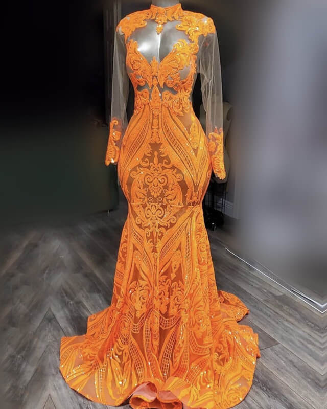 Black Girl Mermaid Orange Prom Dresses