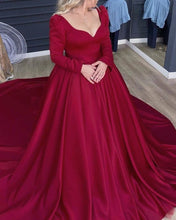 Load image into Gallery viewer, Long Sleeve Orange Satin V-neck Ball Gown Dresses
