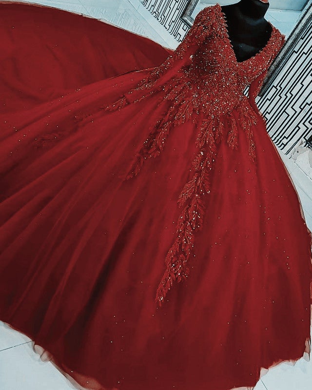 Long Sleeve Quinceanera Dresses V Neck Ball Gown  alinanova