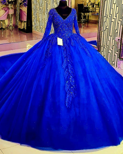 Royal Blue Long Sleeves Quinceanera Dresses