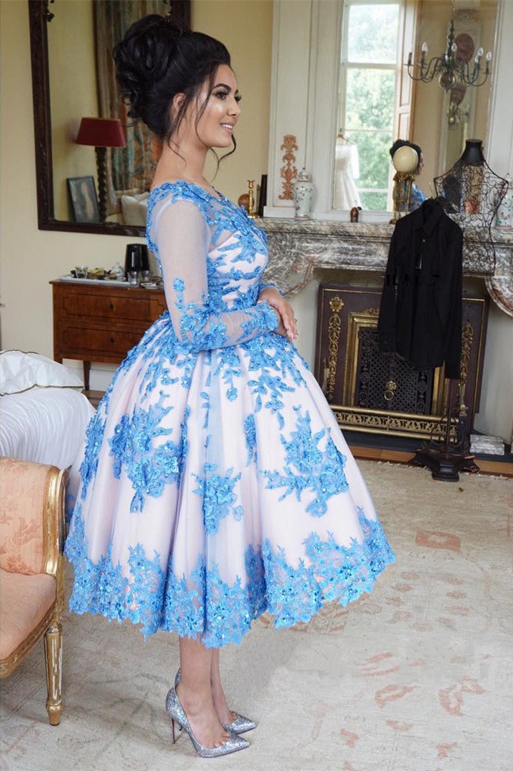chinese dress ladies Pink Lace Homecoming Dresses Long Sleeve Knee Length Homecoming Dress ARD1312 main image 0