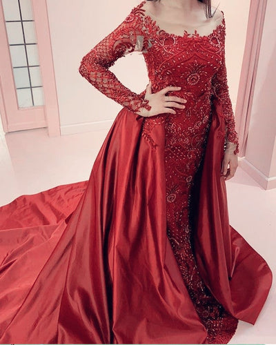 Long Sleeved Mermaid Dresses Lace Beaded-alinanova