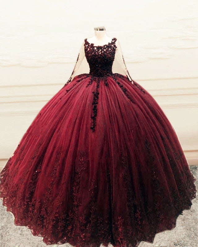Long Sleeves Ball Gown Appliques Dresses Long Sleeves Ball Gown Appliques Dresses
