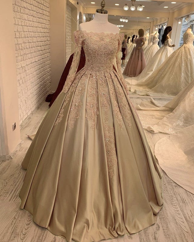 Long Sleeves Ball Gowns Wedding Dresses Lace Appliques Off Shoulder –  alinanova