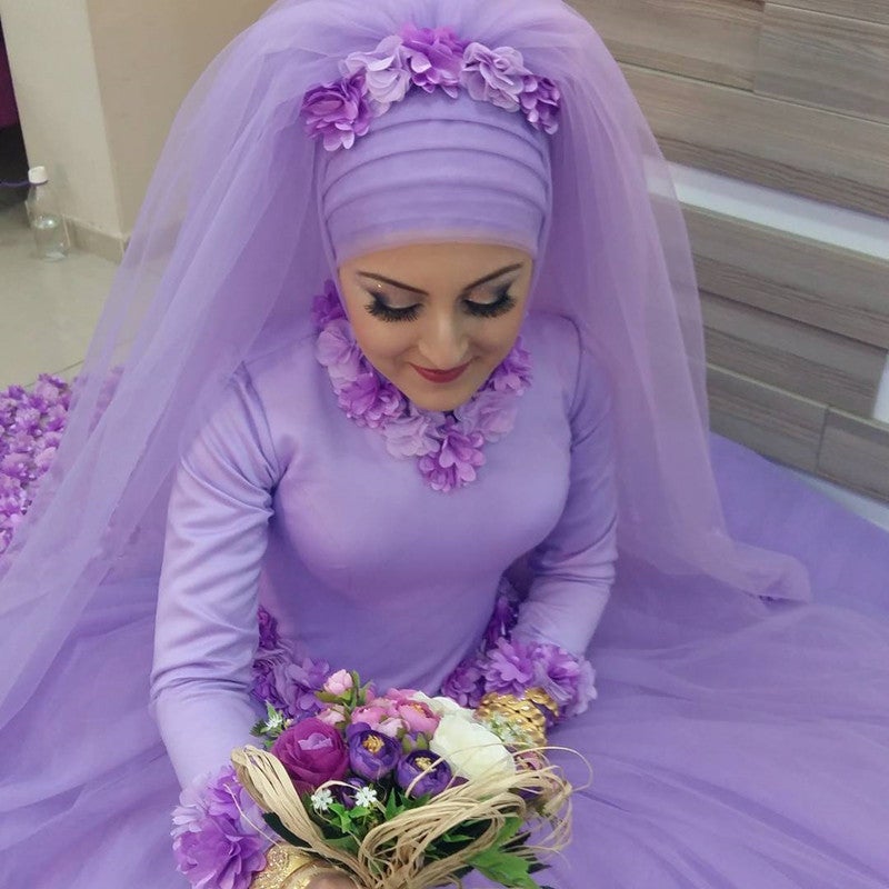Long Sleeves Ball Gowns Flower Wedding Dresses Hijab For Muslim Arabic Women Long Sleeves Ball Gowns Flower Wedding Dresses Hijab For Muslim Arabic Women