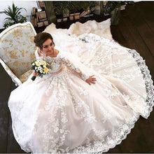 Load image into Gallery viewer, Long Sleeves Ball Gowns Lace Wedding Dress Champagne
