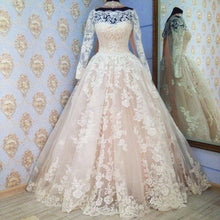 Load image into Gallery viewer, Long Sleeves Ball Gowns Lace Wedding Dress Champagne-alinanova

