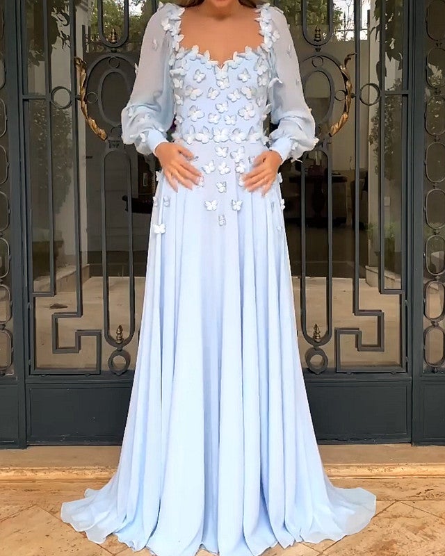 Long Sleeves Chiffon Evening Dress With Butterfly-alinanova