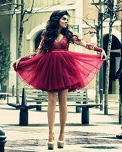 Load image into Gallery viewer, Burgundy Homecoming Dresses Lace V Neck
