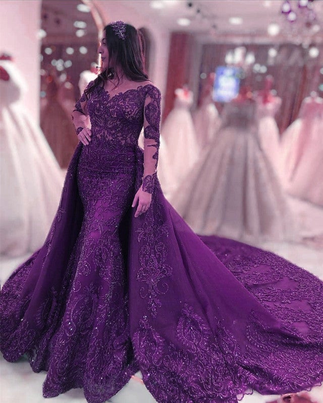 fitted lace wedding dress Tina Holly Couture TW024 Plum Purple Corset Lace Glitter Mermaid Forma main image 1