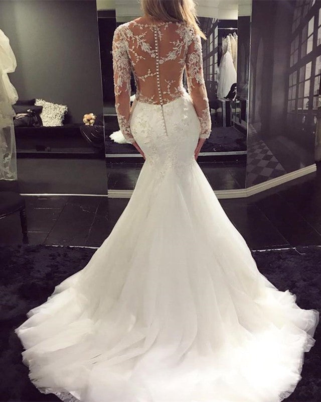 Long Sleeves Mermaid Wedding Dresses 2019