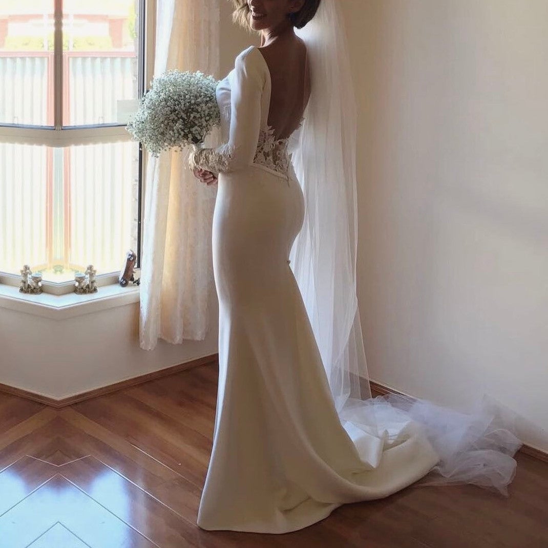Long Sleeves Mermaid Wedding Dresses Lace Backless Long Sleeves Mermaid Wedding Dresses Lace Backless