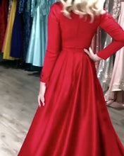 Load image into Gallery viewer, Satin-Prom-Gowns-Long-Sleeves-Formal-Evening-Dress
