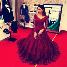 Load image into Gallery viewer, Long Sleeves Royal Blue Lace Ball Gowns Wedding Dresses

